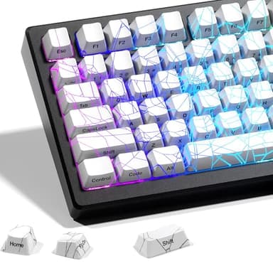 x XVX Shine Through Keycaps w/IMD Tech, Custom Spider Web Keycaps 60 75 100 Percent, White Key Cap Set Lines Backlit, OEM Profile Side Printed for Keyboards
