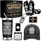 JTAMOHI 80th Birthday Gifts for Men, Unique 80 Year Old Birthday Gifts Box with 20 Oz Tumbler, Scented Candle, Socks, Baseball Cap, 80th Men Gifts for Husband, Dad, Grandpa, Friends, Teachers, Boss
