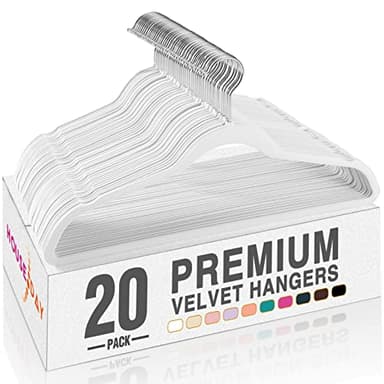HOUSE DAY White Velvet Hangers 20 Pack, Non Slip Clothes Felt Hanger Heavy Duty for Coat, Premium Slim Space Saving Suit Hangers for Closet Organizer, 360° Rotating Silver Hook