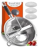 Food Mill Stainless Steel With 3 Milling Discs - Rotary Food Mill For Tomato Sauce, Apple Sauce, Puree,Mashed Potatoes, Jams, Baby Food - Bowl and Soft Silicone Handle - Ergonomic Design
