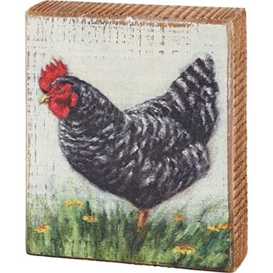Primitives by Kathy Farmhouse Plymouth Rock Chicken Decorative Wooden Block Sign, Painting, 4" x 5" x 1"