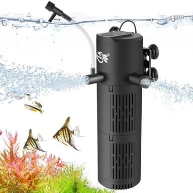 BlueYu Aquarium Filter, Fish Tank Filter 4-in-1 for 30-80 Gallon Tanks, Submersible Internal Filter with Wave-Maker, Oxygenation & Adjustable Air Flow for Freshwater/Saltwater/Turtle Tanks (12W)