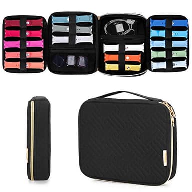 Teamoy Watch Band Storage Case for 26 Watch Straps, Carrying Bag Organizer Compatible with Apple Watch Bands and Other Accessories, Black