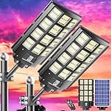 Vzyhik Solar Street Light, 8000W 7000K 480000LM 1152pcs LED Solar Parking Lot Lights Dusk to Dawn, Solar Flood Light Wide Angle Motion Sensor and Remote Control for Area Lighting Yard 2-Pack