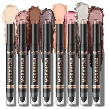 LANGMANNI 8Colors Dual-Ended Cream Eyeshadow Stick Set – Silky Smooth, Waterproof & Transfer-Proof, Built-in Blender Brush, All-Day Matte & Shimmer Wear Eye Makeup(#A)