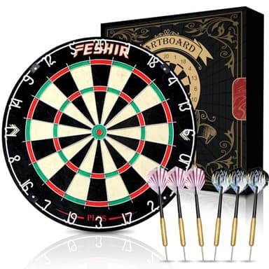 Dart Board,Sisal Dart Board Set for Adults,Bristle Steel Tip Dartboard,Professional 18" Steel Tip Outdoor Dartboard Set,Professional Dart Board Set with 6 Darts Metal Tip