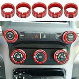 Thor-Ind AC Radio Knob Cover Compatible with Dodge Ram 2019 2020 2021 Air Conditioner Auto Climate Control Volume Tune Switch Knob Button Cover Trim Ring 5pcs (B-Uncover Indicator, Red)