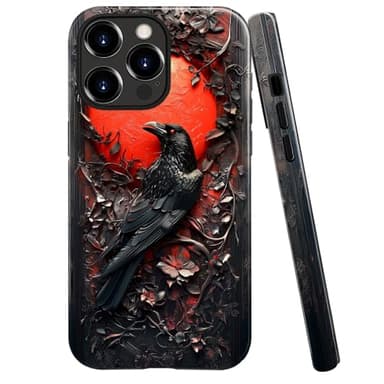 DAIZAG Case Compatible with iPhone 13 Pro Max,Glossy Durable Shock Protection Cover for Girl Women,Crow Bird Moon Gothic Dark Wooden