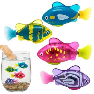 Robot Fish, Robotic Fish for Cats and Dogs, Swimming Fi-sh with Luminous Function, Waterproof Bath Fi-sh for Pets, Interactive Robot Fi-sh Aquarium and Pool Play (4 Pack)