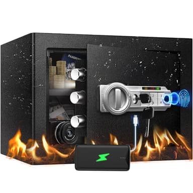 VaultHex Biometric Fingerprint Safe for Home – 1.3 CuFt Security Box with Dual Unlock Mode, Alarm System, Silent Keypad, USB-C Backup, LED Light, Mountable Design