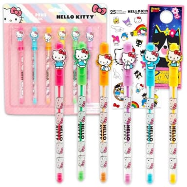 Hello Kitty Gel Pen Set - 6 Pc Sanrio Writing Instruments Gift Bundle Plus Stickers, More Writing Set for Women, Teens