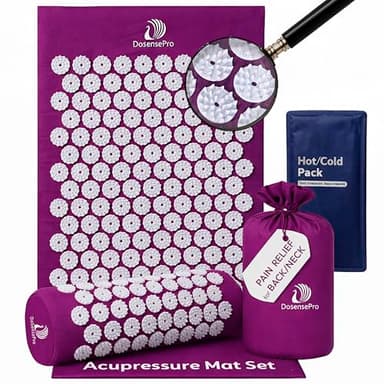 DoSensePro Acupressure Mat & Pillow Set – Extra-Long 29” Acupressure Therapy for Back & Neck Pain Relief, Sciatica, Stress Relief & Sleep Support – Includes Carry Bag & Hot/Cold Pack (Purple)