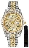 HUNRUY Hip Hop Watches for Men Iced-Out Bling Diamond Luxury Quartz Watches with Date (40mm Gold)