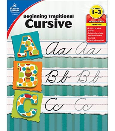 Carson Dellosa Grades 1-3 Beginning Traditional Cursive Handwriting Workbook, Writing Book With Dry Erase Number and Letter Tracing Activities, Classroom or Homeschool Curriculum