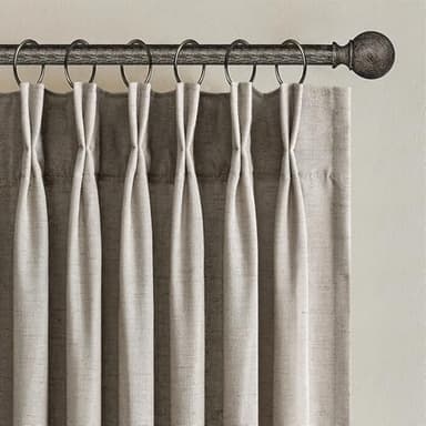 Neutral Pinch Pleated Linen Blackout Curtains 84 Inch Length 2 Panels Insulated Thermal Full Blackout Dual Layer Drapes for Bedroom Living Room Darkening Taupe Pinch Pleat Curtain with Hooks Rings