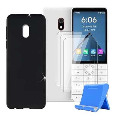 Ikiiqii Cover for Duoqin F22 Pro (3.54") + Screen Protector(3 Pack), Ultra Thin Silicone Shockproof Bumper Anti-Scratch Protective Case + Tempered Glass with Phone Holder - Black