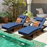 Sundale Outdoor Chaise Lounge Set of 2, Rattan Wicker Patio Lounge Chairs for Outside, Adjustable Chaise Loungers with Cushions & Pillows for Deck, Indoor, Yard, Navy Blue
