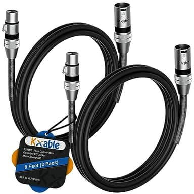 XLR Microphone Cables (8FT, 2-Pack), XLR Male to Female Balanced Mic Cable, 3-Pin Shielded Speaker Cord, Zinc Alloy Connectors, Premium 22AWG Pure Copper, Metal Spring SR, Recording Studio, Podcast