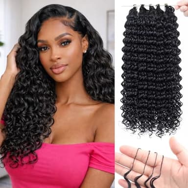 Sosihua 16 Inch 180g Deep Wave Feather Crochet Hair Pre-Looped for Black Women, 100 Strands Synthetic Pre Separated Invisible Knotless Crochet Bundles, Feathered Tip Braids Extensions(#1B)