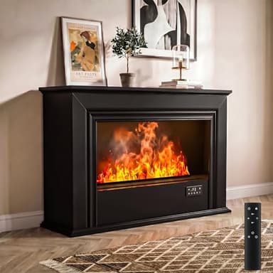 PUKAMI Water Vapor Fireplace with 13 Realistic Atomized Flame Colors Easy Water Fill & Remote Control for Home Decor as a Humidifier, Black