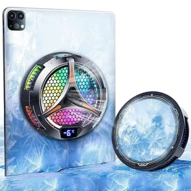 iPad Cooler Magnetic Tablet Fan Cooler with LED Display for MacBook/Surface pro/Samsung Tab/Steam Deck,Universal Semiconductor Radiator for Desk Work, Gaming, Streaming Live, Watch Movie, Black