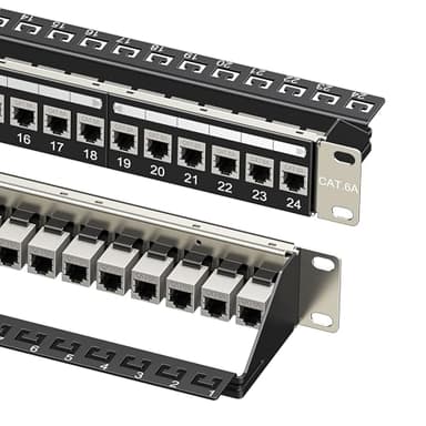 Cable Matters 1U 19-Inch 24-Port 10Gbps Cat6A Ethernet Patch Panel with Inline Keystone and Cable Management Bar, Rackmount or Wall Mount RJ45 Patch Panel