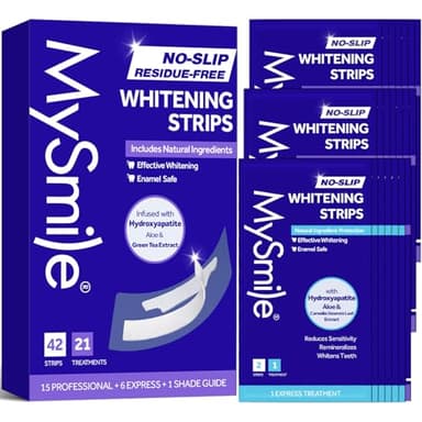 MySmile Teeth Whitening Strips, Hydroxyapatite-Infuse White Strips, Non-Sensitive Teeth Whitening with Soothing Natural Ingredients, Enamel-Safe, Residue-Free, Non-Slip, 21 Treatments Kit