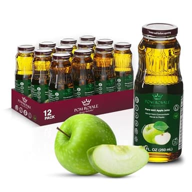 Pure Apple Juice, 8.4oz Glass Bottle (Pack of 12), Cold Pressed Juice, Not from Concentrate, Non-GMO, No Sugar Added, Gluten Free, Kosher Certified, Preservative Free