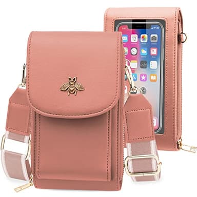 LITOON Cross Body Bags with Touchscreen Cell Phone Purse Window ZipperPocket, RFID Blocking Card Holder for Women (Vertical - Dark Pink)