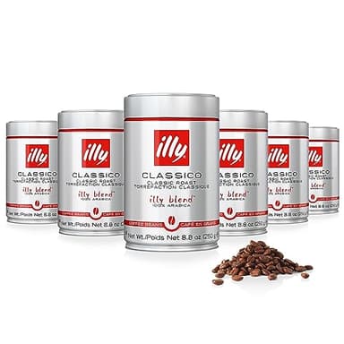 illy Whole Bean Coffee, Classico Medium Roast, 100% Arabica, Premium Italian Coffee, Ideal for Espresso, Drip, Moka and French Press Brewing, 8.8oz, 6 Pack