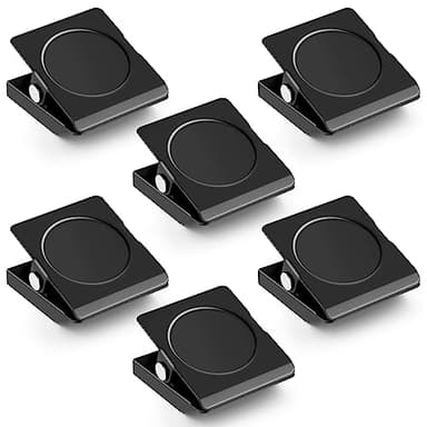 Grtard 6 Pack Magnetic Clips for Refrigerator, Black Magnet Clips for Fridge, 1.2Inch Refrigerator Magnets, Strong Magnetic Clip,Scratch Free Magnets with Clip for Refrigerator, Whiteboard, Locker