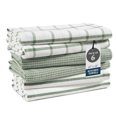 LANE LINEN Cotton Kitchen Towels Set, 6-Pack – Absorbent, Quick-Drying Dish Towels, 18" x 28", Premium Hand and Tea Towels - Olive