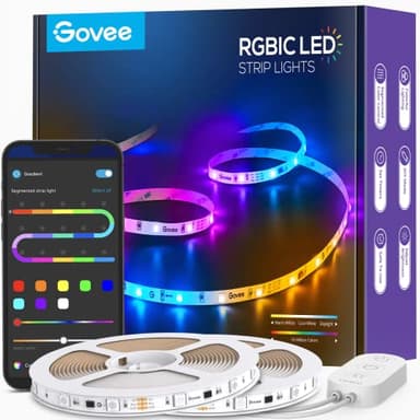 Govee 65.6ft RGBIC LED Strip Lights, Color Changing LED Strips, App Control via Bluetooth, Smart Segmented Control, Multiple Scenes, Enhanced Music Sync LED Lights for Bedroom, Home Decor (2 X 32.8ft)