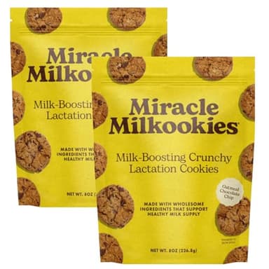 Miracle Mama Milkookies- Lactation Cookies – Oatmeal Chocolate Chip– Support Milk Supply with Oats, Flaxseed & Brewer’s Yeast – Delicious, Nourishing Treat for Moms Pack of 2, 8 oz Bags