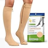 Zipper Compression Socks 15-20mmHg Closed Toe with Zip Guard Skin Protection - Medical Zippered Compression Socks for Men & Women – XL, Beige