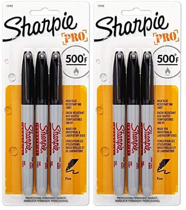 Sharpie 13763PP Industrial Fine tip Permanent Markers, Black, Quick-drying, Fade and Water-resistant, Supports up to 500 Degrees F, 2 Blister Packs of 3 Markers, 6 Markers Total