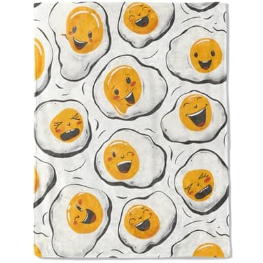 ainori Happy Fried Egg Flannel Blanket - Lightweight Soft Cozy Unique Gifts Blankets for Women,Playful Breakfast Art Throw,Food Lovers,Kitchen Home Room Modern Fun Decor 50x60in