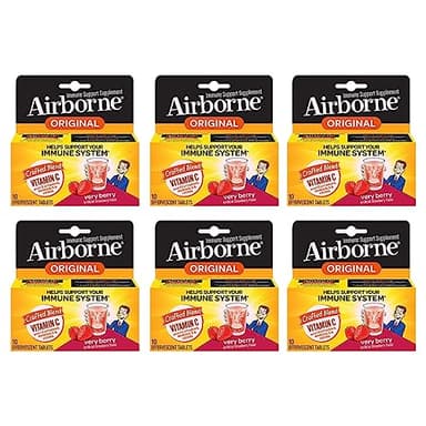 Airborne Very Berry Effervescent Tablets, 10 Count - 1000mg of Vitamin C - Immune Support Supplement (Packaging May Vary) (Pack of 6)
