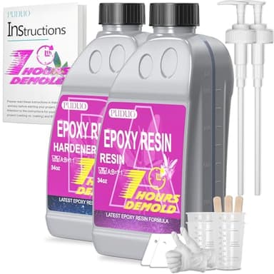 Puduo Fast Cure Epoxy Resin 68OZ, 1 Hour Quick Demold Epoxy Resin Kit, Crystal Clear, Strong, Anti-Yellowing Art Resin, Suitable for Casting, DIY, Resin Art, Molds, Jewelry, Easy to Mix 1:1 Ratio