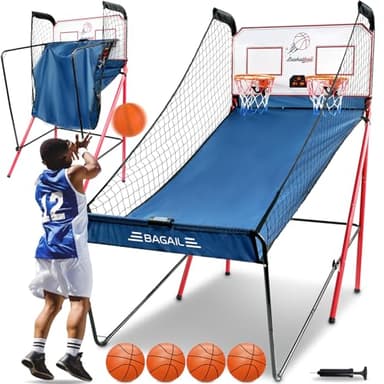 BAGAIL Basketball Arcade Game, Electronic Basketball Shooting Game with 8 Game Modes, Arcade Sounds, Foldable Frame, 4 Balls, Inflation Pump, Ideal Indoor Sport Games for All Players - Dual Shots