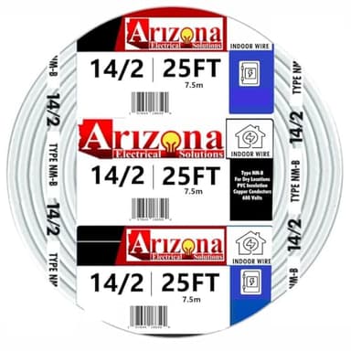 25 Feet 14/2 Type NM-B Copper. #14 AWG, 2 Conductors with Ground. Insulated Jacket White