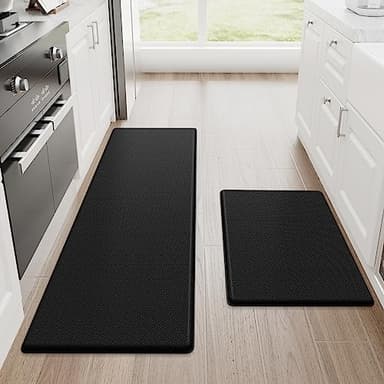 StepRite Kitchen Mats, 2PCS Kitchen Rugs, Cushioned Anti Fatigue Kitchen Mats for Floor, Non-Slip Standing Desk Mat, Waterproof Kitchen Rug Set for Kitchen, Floor, Office, 17.3"x30"+17.3"x47", Black