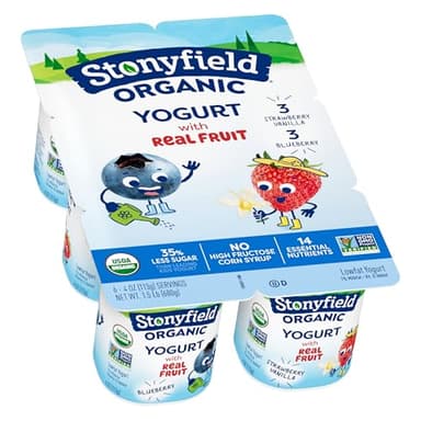 Stonyfield Organic Kids Strawberry Vanilla & Blueberry Lowfat Yogurt Cups Variety Pack, 4 oz. Each, 6 Ct