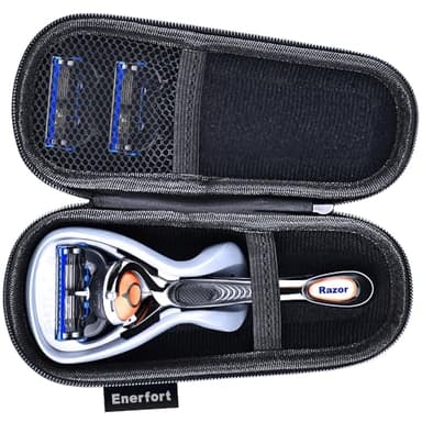 Enerfort Hard EVA Razor Travel Case Compatible with Gillette Men's Razor - Mesh Pocket for 2 Razor Blades + Lightweight Carrying Handle + Durable Zipper (Only Case) (Blue)