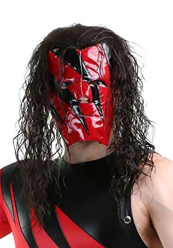 Fun Costumes WWE Kane Costume Wig for Men - Long Curly Wavy Dark Synthetic Hair Wigs for Adults, WWE Wrestler Cosplay Wigs - Black, 1 Count (Pack of 1)