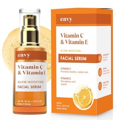 Envy Vitamin C Serum with Vitamin E & Glycerin - Skin, Dark Spot Reduction & Anti-Aging, Dermatologist Tested, Hydrating Glass Skin Serum - Cruelty-Free for All Skin Types - 1.69 Oz