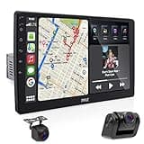 Pyle Single DIN Car Stereo Receiver-10'' 1080P HD Touch Screen Bluetooth Car Radio Audio Receiver Multimedia Player - WiFi/GPS/AM/FM, Mirror Link for Android/iOS, Front/Rear DVR Camera, Dual USB