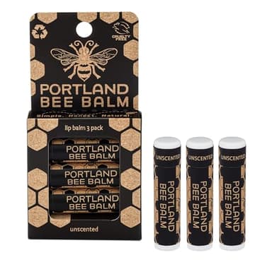Portland Bee Balm All Natural Handmade Beeswax Based Lip Balm, Unscented 3 Count