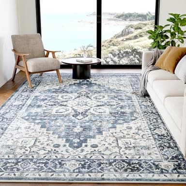 AMADA HOMEFURNISHING 5x7 Area Rugs, Washable Living Room Rug Low-Profile with Non-Slip Backing & Durable Edge Binding, Vintage 5x7 Rugs for Living Room, Bedroom, Dinning Room