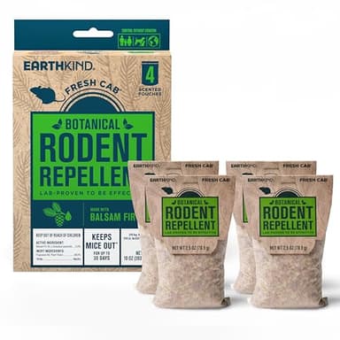 EarthKind Fresh Cab Rodent Repellent - Botanical Pest Control for Indoor Use - Safe for Kids & Pets When Used As Directed - Made with Plant Fibers, Essential Oil & Fragrance - New Packaging - 4-Pack